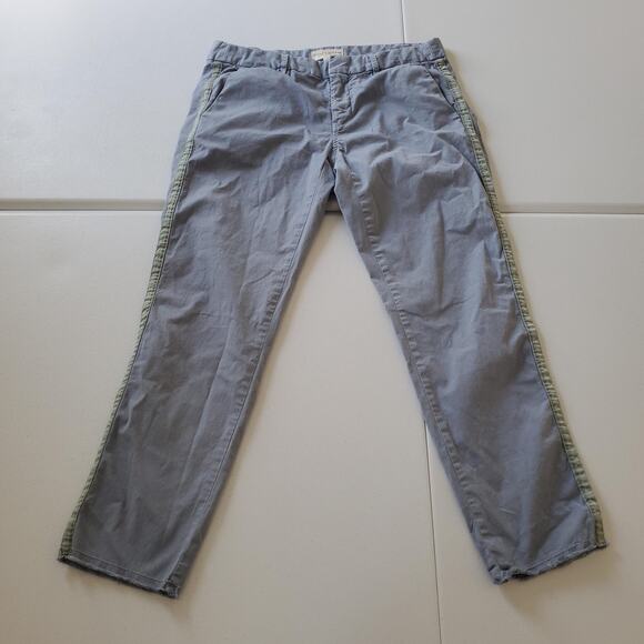 Nili Lotan Pants Womens 6 Blue Gray Side Stripe Made USA Straight Leg Raw Hem - Picture 1 of 10